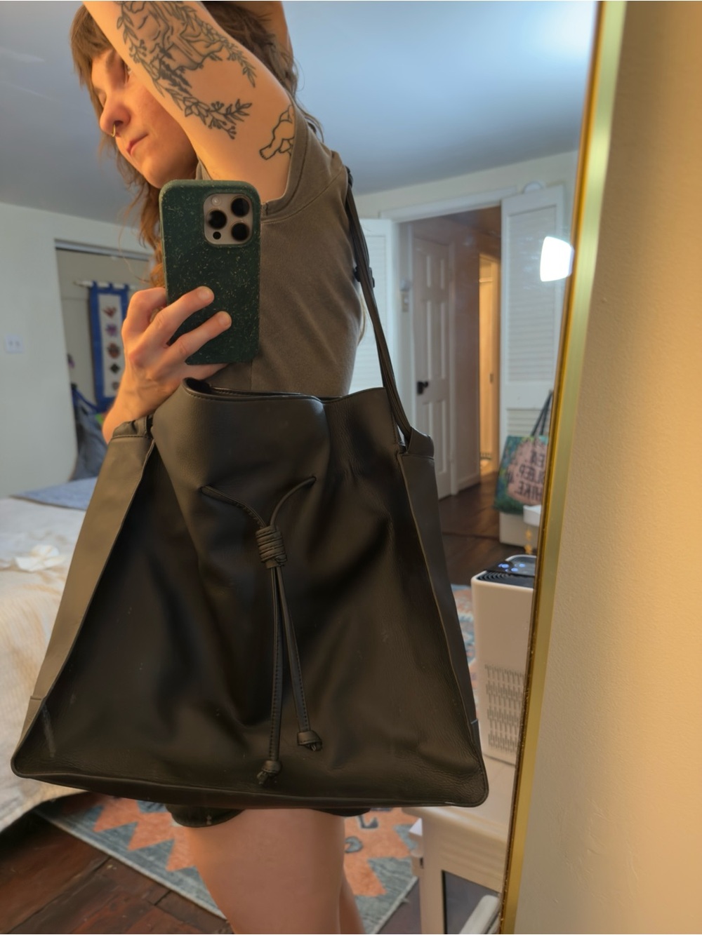 Von Holzhausen Vegan Leather Large Shopper Black Tote Bag | Made In Italy - Picture 6 of 7
